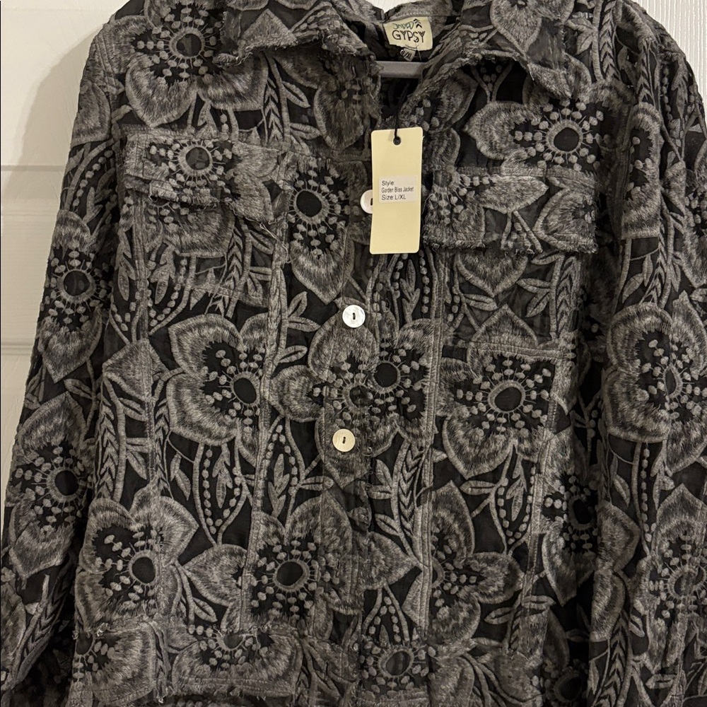 Women's Black Floral Button-Up Jacket - Picture 2 of 7